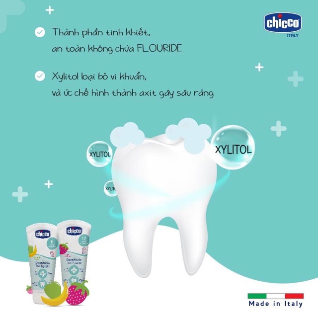 Kem đánh răng cho bé nuốt được CHICCO 6m+, kem đánh răng trẻ em 50ml