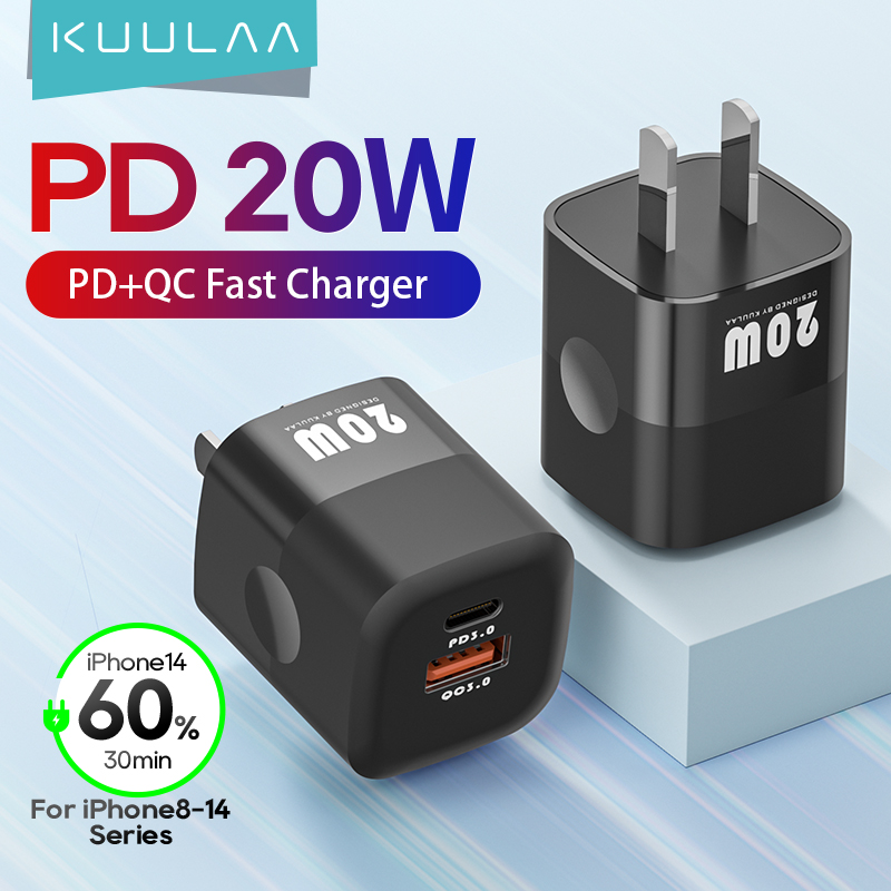 KUULAA GaN PD 20W Fast Charging USB C Charger For iPhone 15 Pro Max Xiaomi Huawei Samsung Charger For iPad Air 4 iPad 2020 Mini Pro