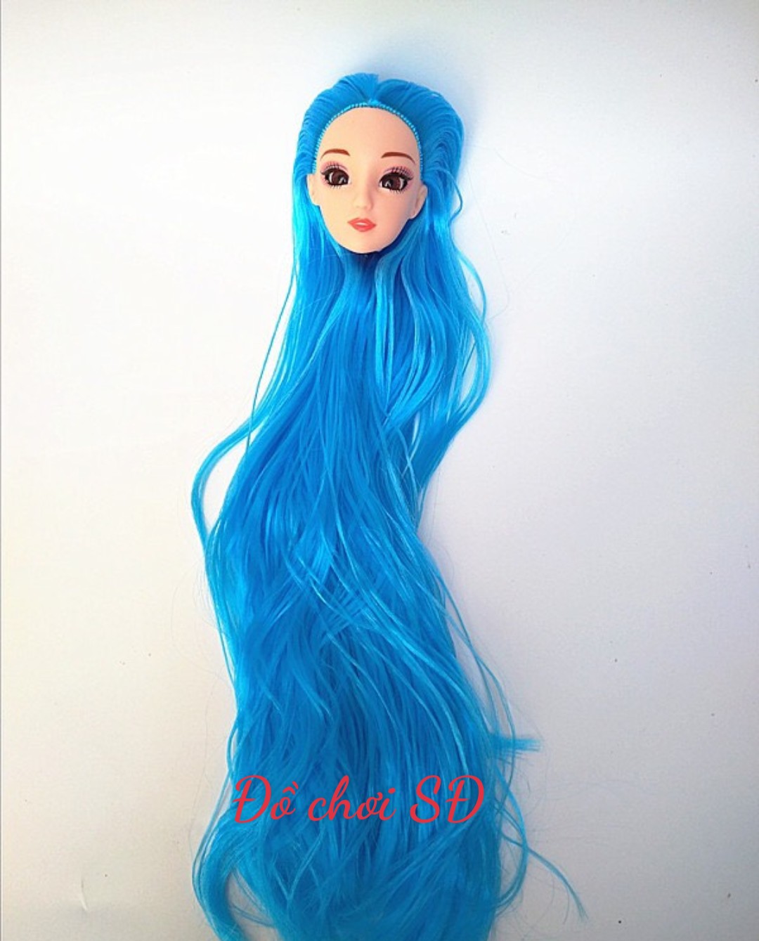 ĐẦU BÚP BÊ TÓC DÀI - Màu Xanh Dương - phụ kiện búp bê - đồ chơi bé gái