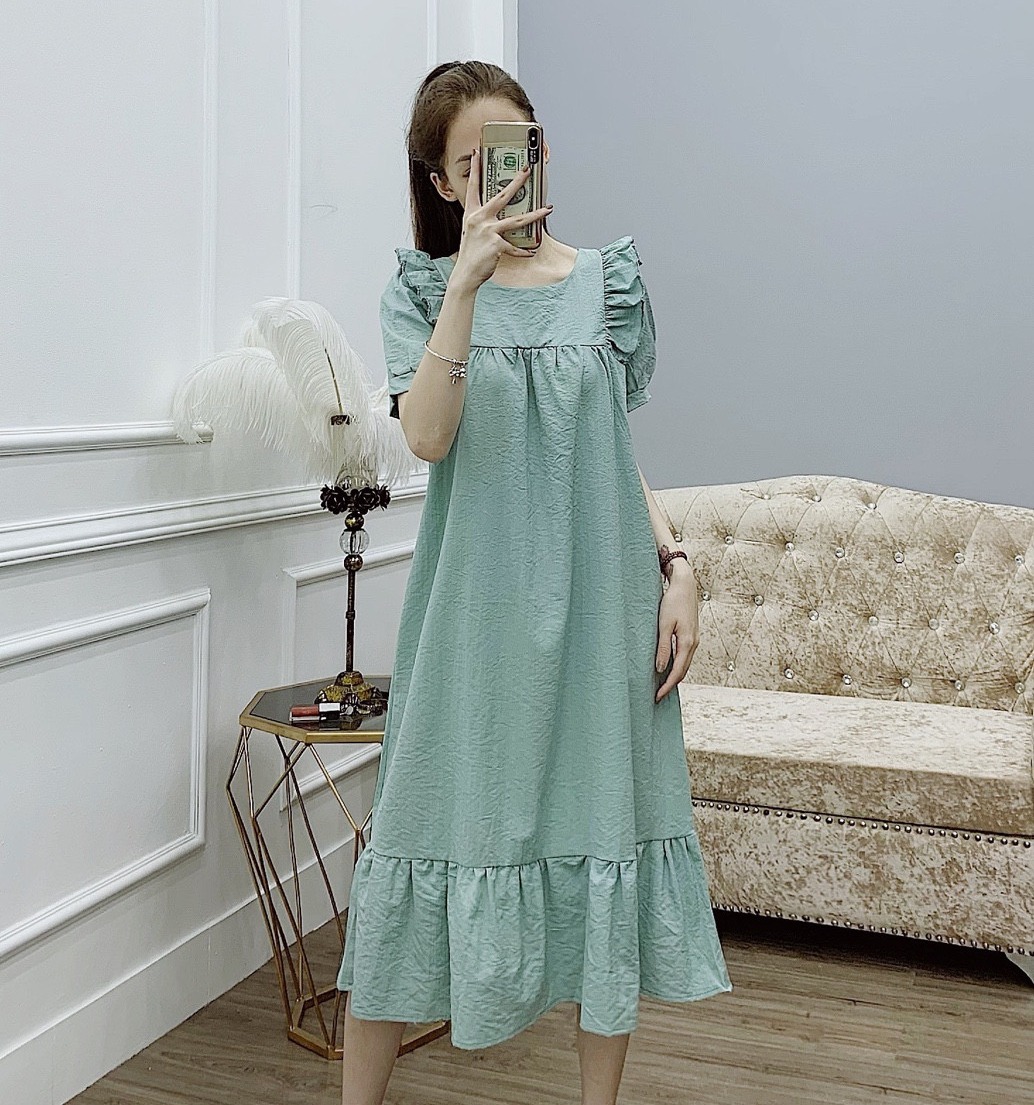 Đầm Hoa Nhí Dáng Tầng Babydoll - Váy Hoa Nhí Vintage Dáng Xòe Rộng Vải Tơ Mềm Mát Freesize,váy bầu dáng suông-đầm bầu xinh dáng dài chất đẹp