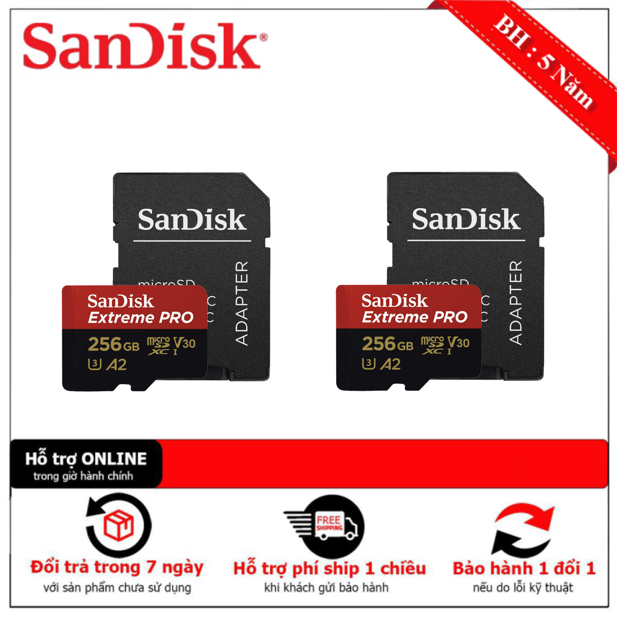 Combo 2 thẻ nhớ microsdxc sandisk extreme pro v30 a2 256gb 170mb/s sdsqxcz-256g-gn6ma -1 đổi 1