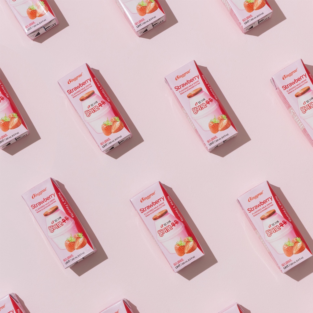 Combo of 2 Boxes of Korean Strawberry Milk Binggrae (12 Boxes X 200ml)