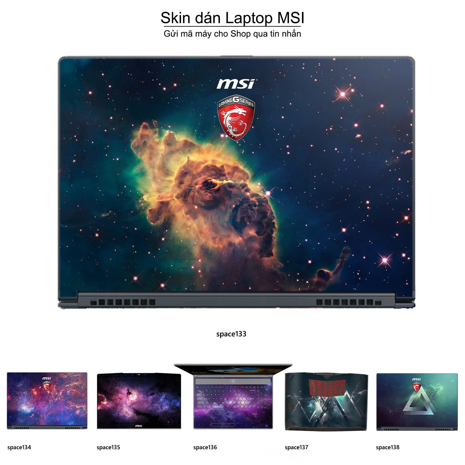 Decal Skin dán Laptop MSI mẫu không gian (inbox mã máy cho shop)
