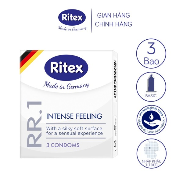 Bao cao su Ritex RR1 trong suốt, mềm mịn, siêu bền hộp 3 bao - Hàng nhập khẩu chính hãng- RR001 cao cấp