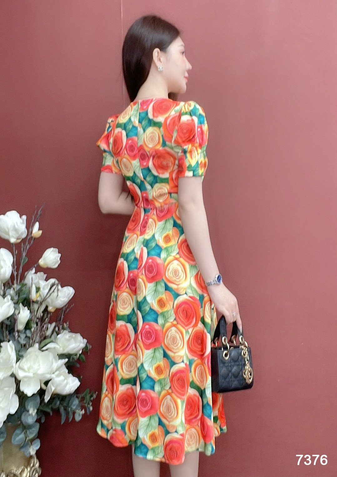 Đầm EMY EM7376 Xoè Hoa Cam
