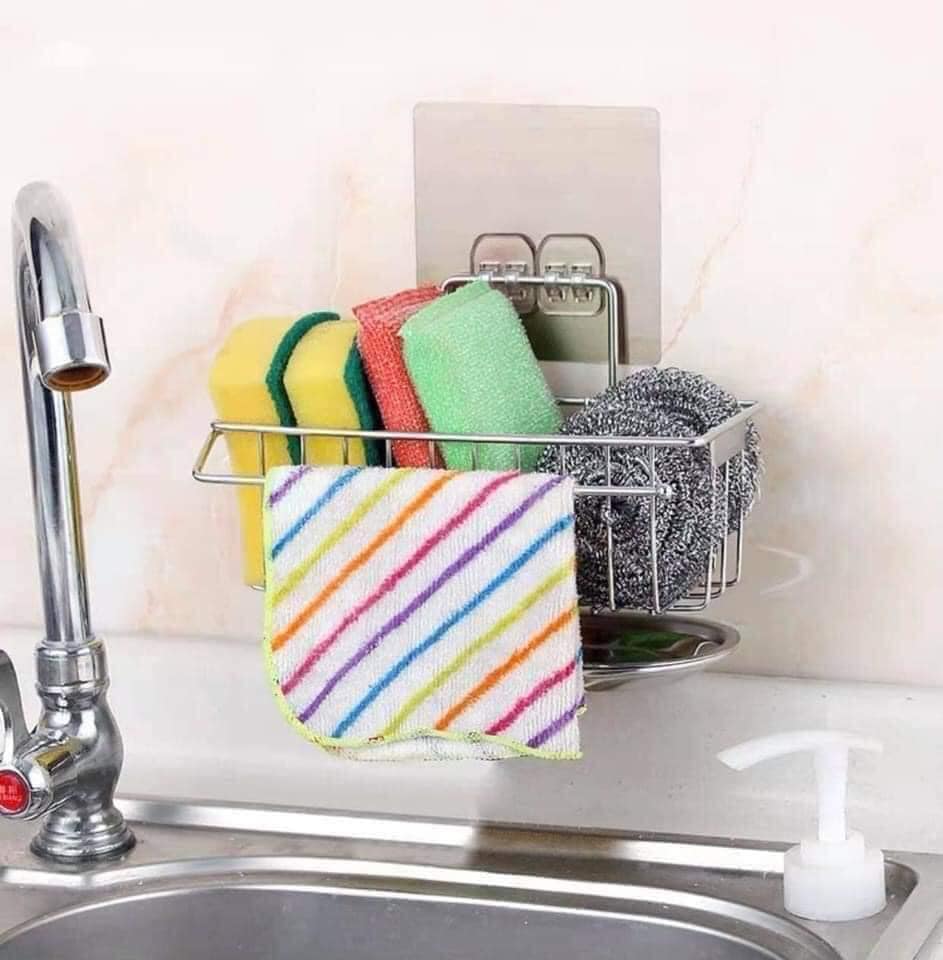 Giỏ đựng miếng rửa chén bát inox dán tường siêu chắc - kệ để đồ rửa bát có khay hứng nước-kệ đựng miếng rửa chén inox có khay hứng nước , kệ để đồ rửa chén, kệ giỏ inox đựng dụng cụ rửa chén bát dán tường