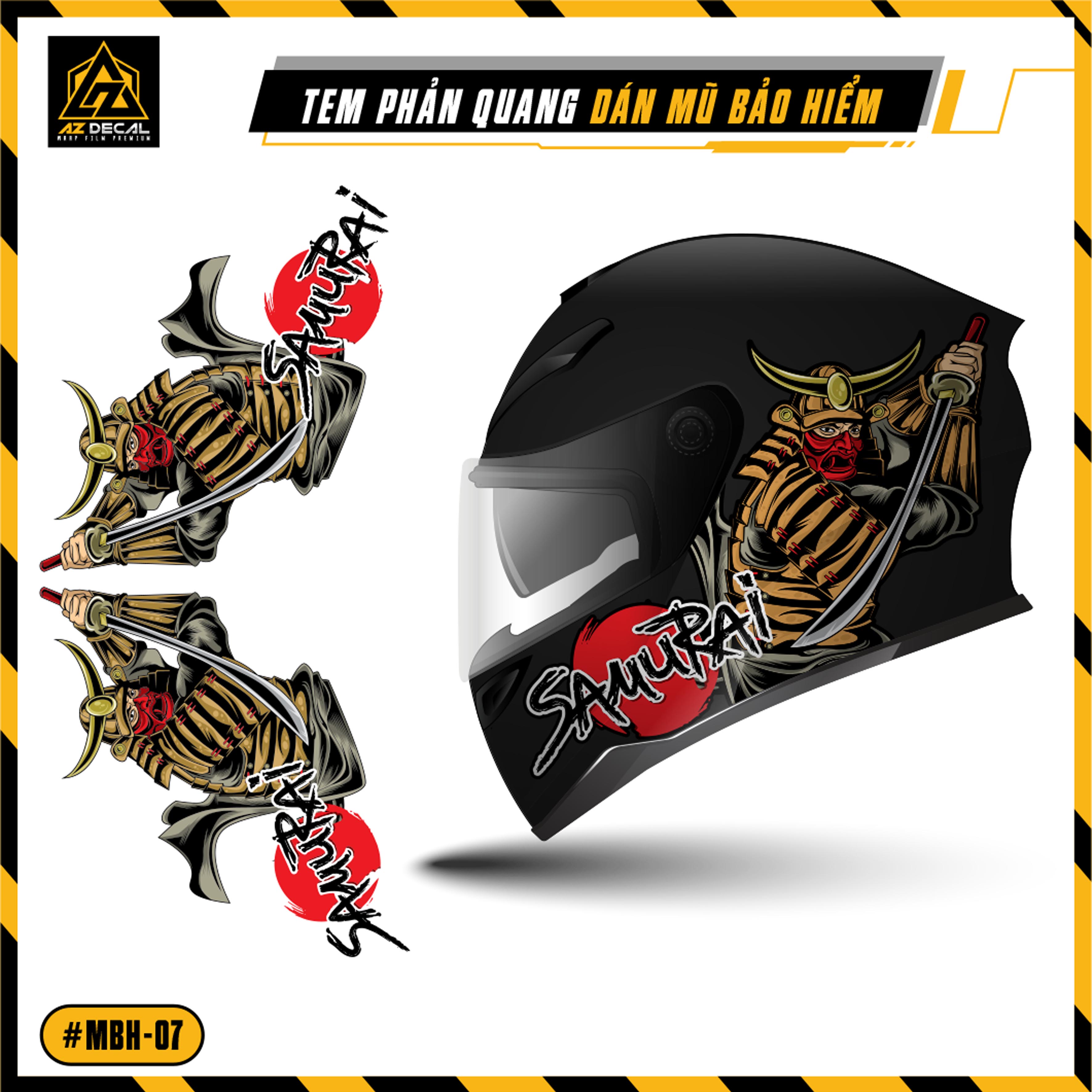 Sticker Dán Mũ Bảo Hiểm Fullface, 3 / 4 Mẫu Samurai | MBH-07 | Decal Phản Quang Trang Trí Nón Bảo Hiểm | Azdecal