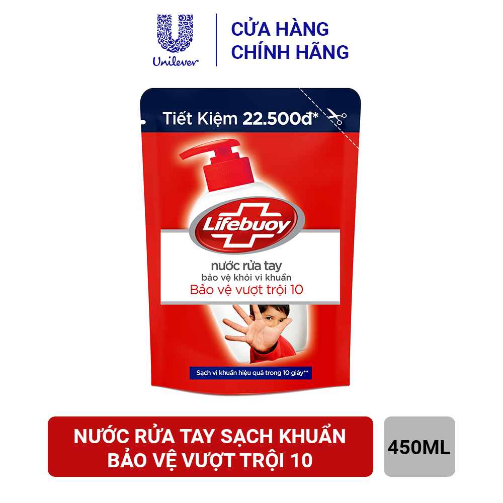 Nước rửa tay Lifebuoy (400g/Túi) Bảo Vệ Vượt Trội công thức diệt 99.9% vi khuẩn gây bệnh chỉ trong 10 giây