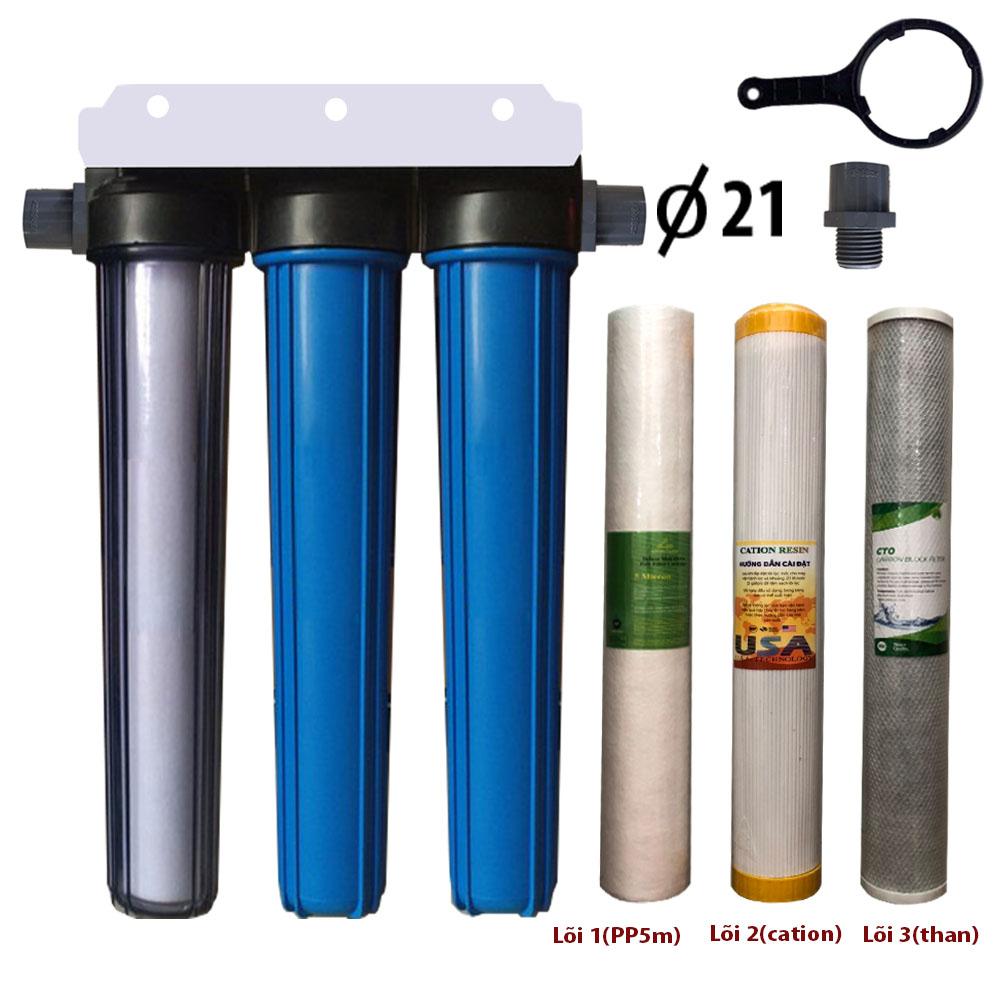 Bộ 3 lõi lọc nước 20inch (PP5m+cation+than lưới)