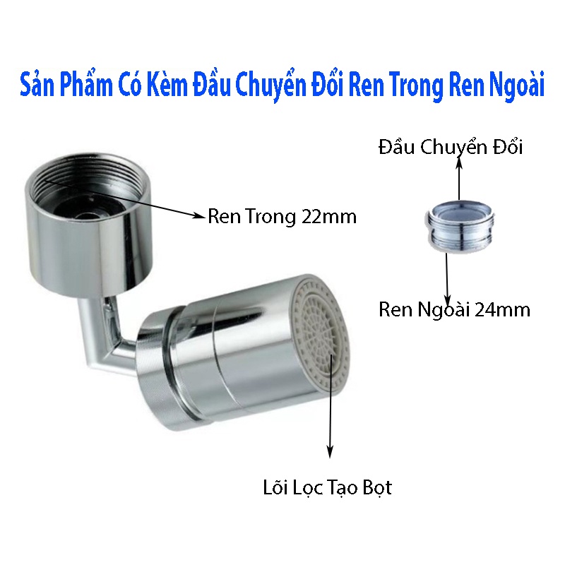 Đầu Vòi Nước Xoay 1080 Độ Đầu Nối Ống Nước Đa Năng Vòi Nước Bồn Rửa Chén 2 Chế Độ Phun Chất Liệu Ino