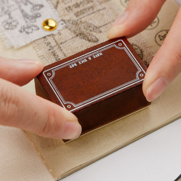 Con dấu gỗ khung viền vintage chất lượng Be Tiny Stationery