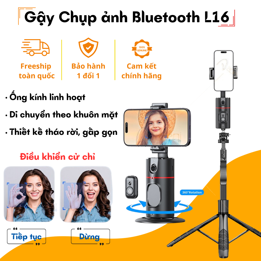 Gậy chụp ảnh livestream Tripod L16 + Gimbal AI thông minh xoay 360 độ, nhận diện và theo dõi khuôn mặt, hỗ trợ quay vlog, tik tok, livestream chuyên nghiệp
