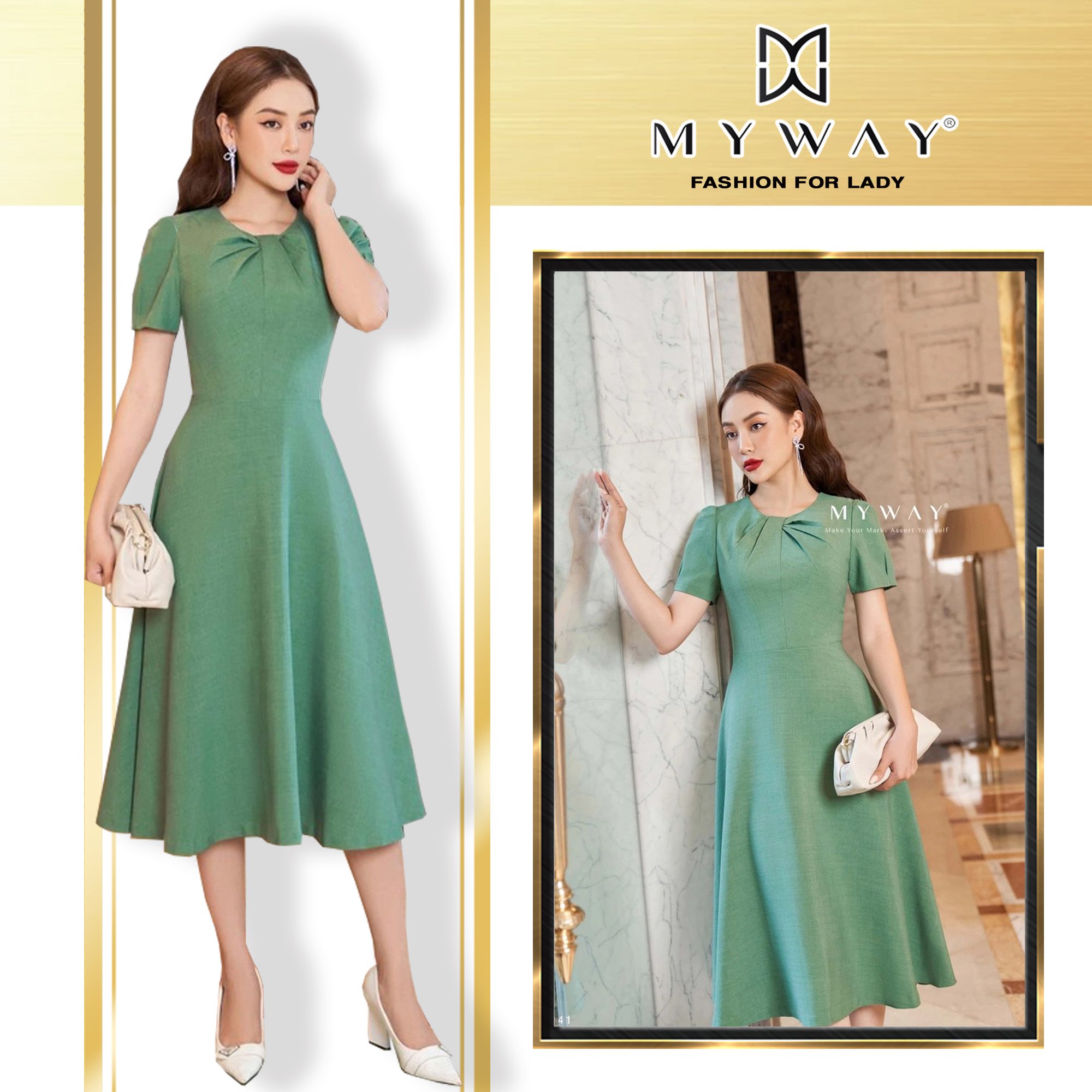 Đầm xòe công sở my way tay lỡ emma 5md0241