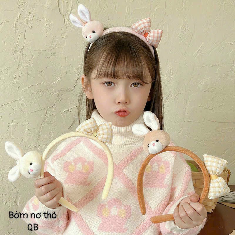 Băng đô tai thỏ giữ tóc mái tóc con khi rửa mặt dễ thương