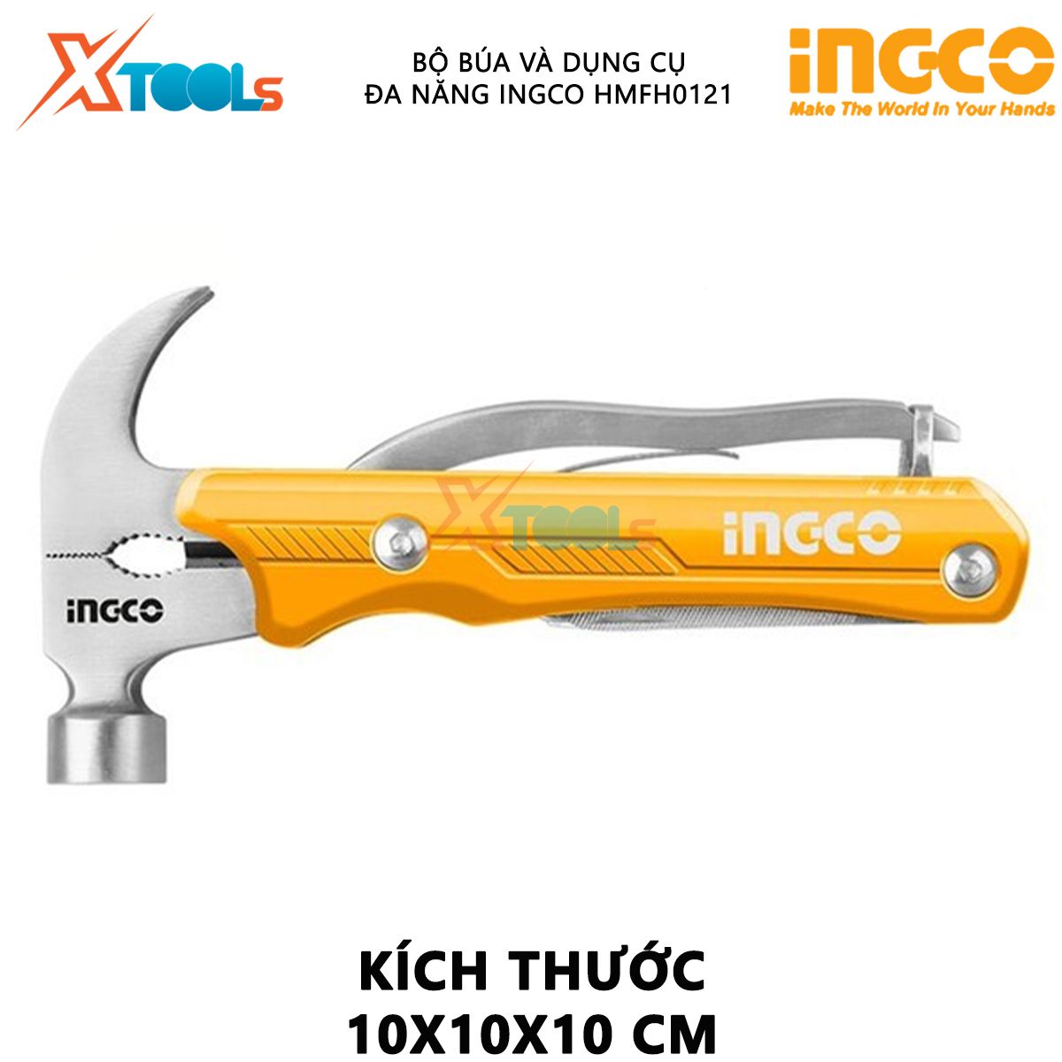 Búa đa năng INGCO HMFH0121 | búa mini đa năng 12 chức năng gồm Búa kẹp Kìm mũi dẹt Kìm thường Kìm cắt dây Dao lớn Cưa gỗ XTOOLs