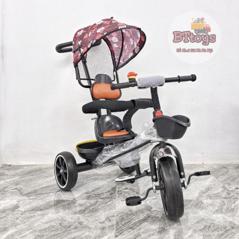 Xe đạp 3 bánh mái che có tay đẩy,  yên da