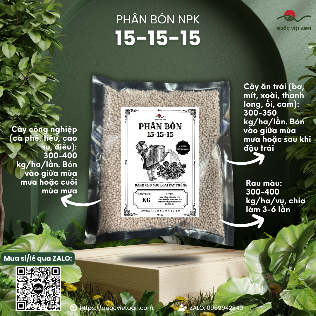 Phân bón NPK 15-15-15 (gói 1KG) - Kích tăng trưởng, chồi lá khỏe, ra hoa nhiều