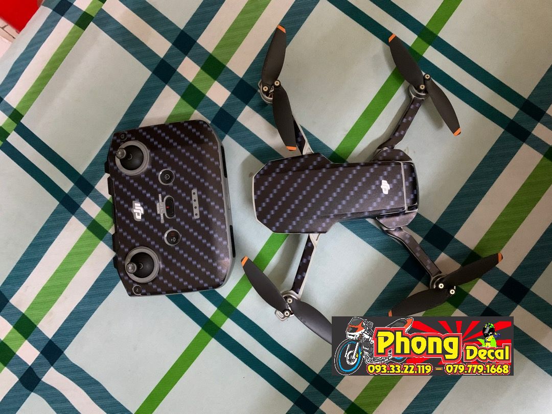 Skin Decal Dán Flycam Dji Mavic Mini 2 - Cacbon Đen