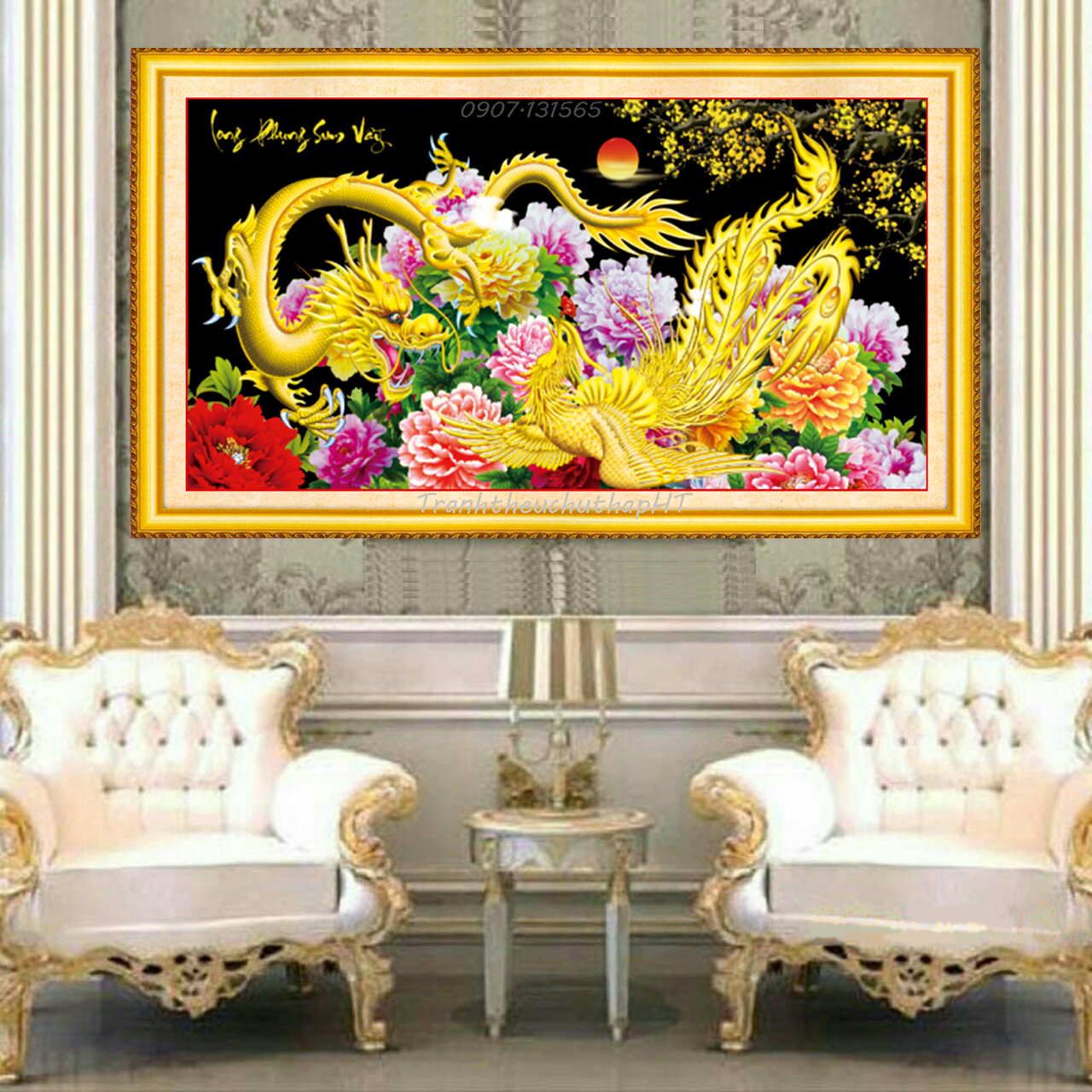 Tranh thêu chữ thập Long phụng sum vầy 100*54cm, 120*60cm - tự thêu