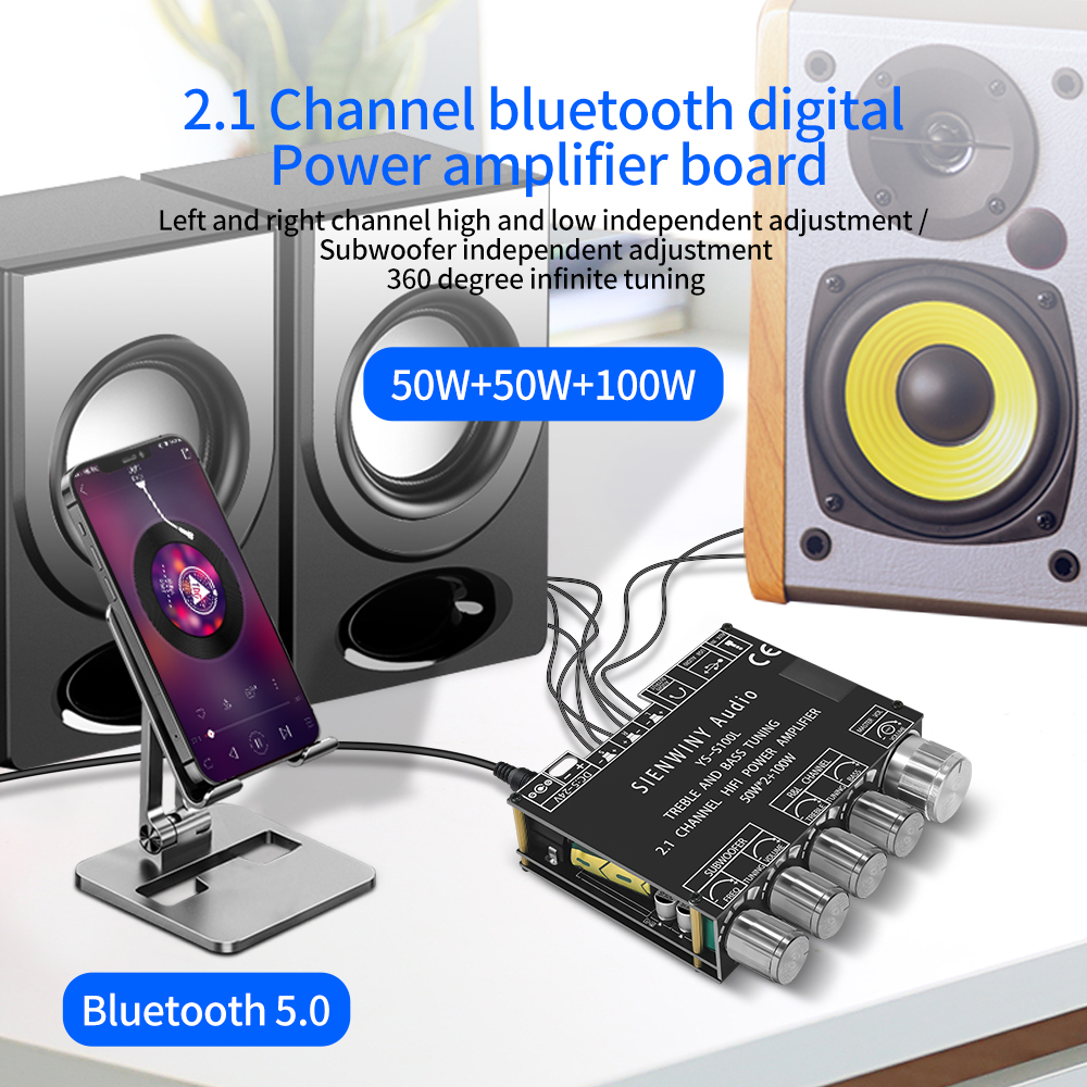 【Gói bưu điện】YS-S100L bảng Mạch Khuếch Đại Loa Siêu Trầm Bluetooth 5.0 S100L Chức Năng Ứng Dụng Loa Âm Thanh Nổi 100 Kênh 50WX2 + 2.1 W Mô-đun AMP Âm Thanh Nhạc Gia Đình