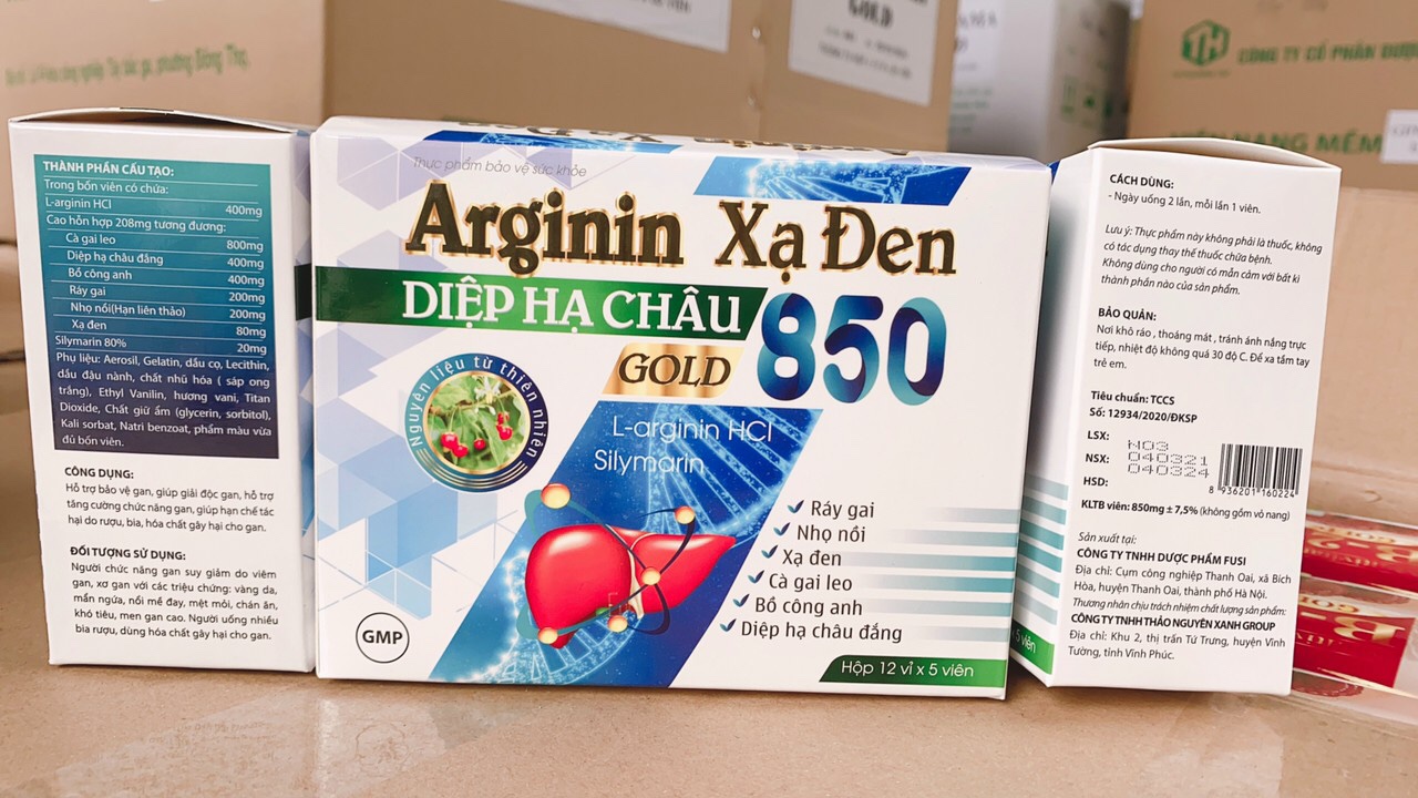 Viên uống giải độc gan arginin xạ đen diệp hạ châu gold 850 - giải độc gan hiệu quả từ thảo dược an toàn hiệu quả - hộp 60 viên chuẩn gmp