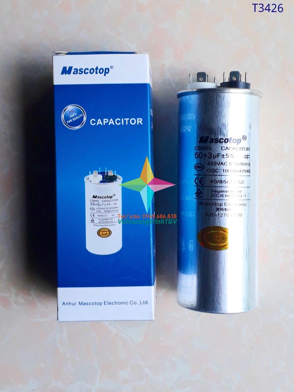 Tụ điều hòa MASCOTOP kiểu CBB65 loại 50uF+5% - Tụ 2 chân/ 3 chân