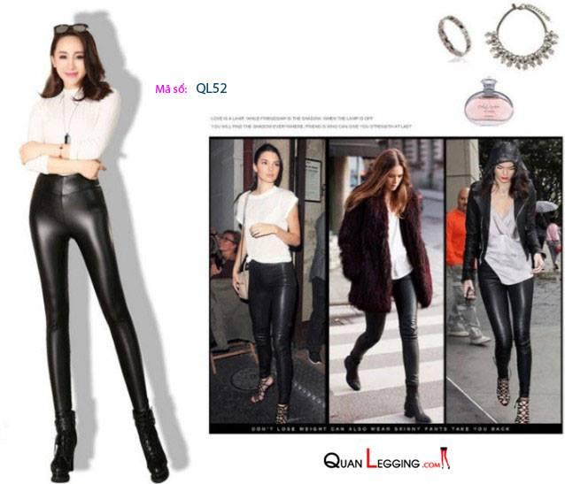 Quần da nữ PU lưng cạp cao nhiều size màu Đen QL52
