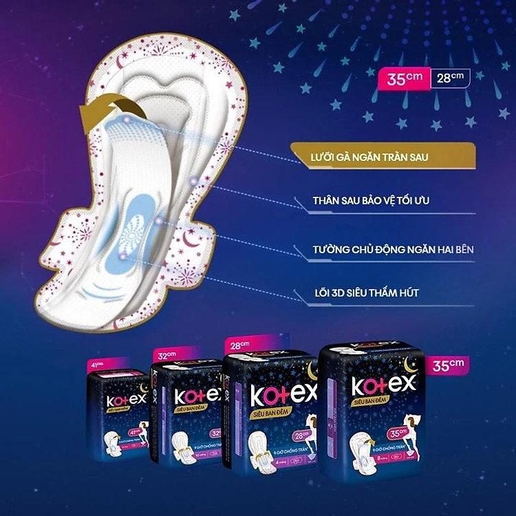 Băng vệ sinh Kotex Siêu Ban Đêm 35cm 3 miếng