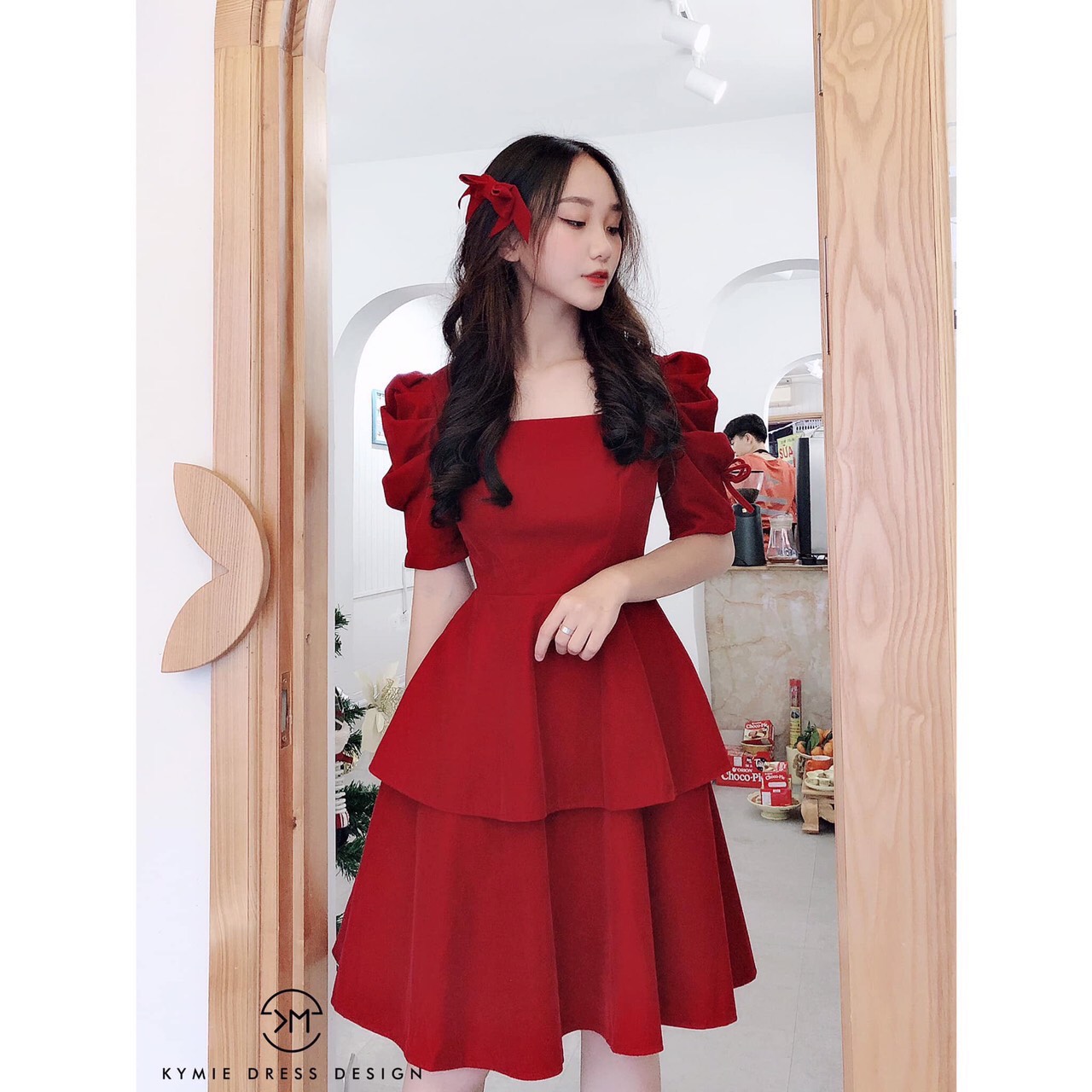 [HCM-CHUYÊN SỈ & LẺ THỜI TRANG] đầm nữ dự tiệc Đầm công chúa Vải cotton lụa Tay ngắn nhún thắt nơ Kiểu dáng tinh tế Tiểu Thư Dễ Thương