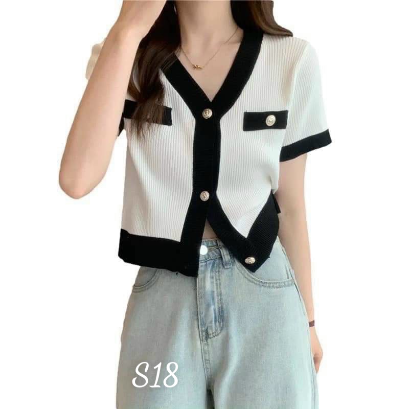 Áo thun nữ borip viền nút croptop S18