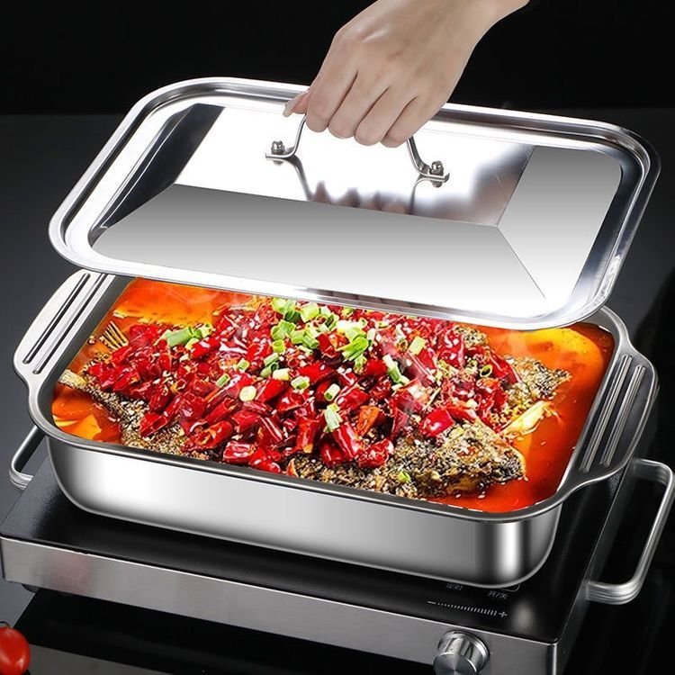 Miễn Phí Vận Chuyển Khay inox 304 Có Nắp Đậy Cao Cấp khay đựng topping ăn lẩu thập cẩm cá chép om dư