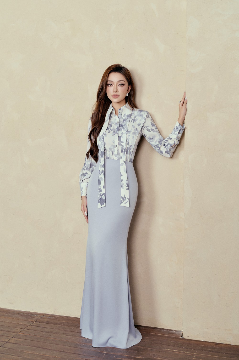 Chân váy nữ VANANHSCARLET lụa dài CV04S23