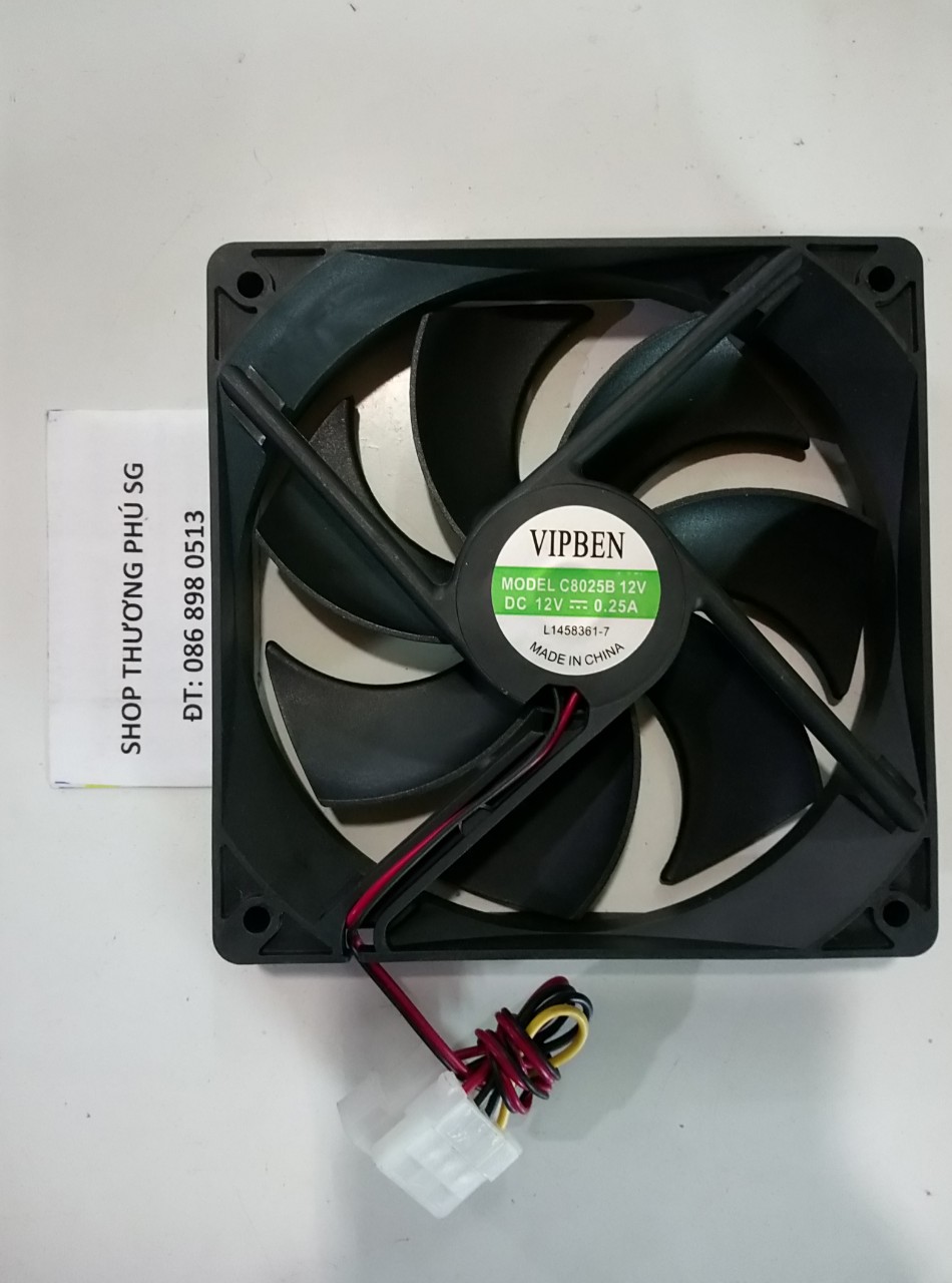 Quạt tản nhiệt fan case: 12cm x 12cm x 2.5cm - điện áp dc 12v