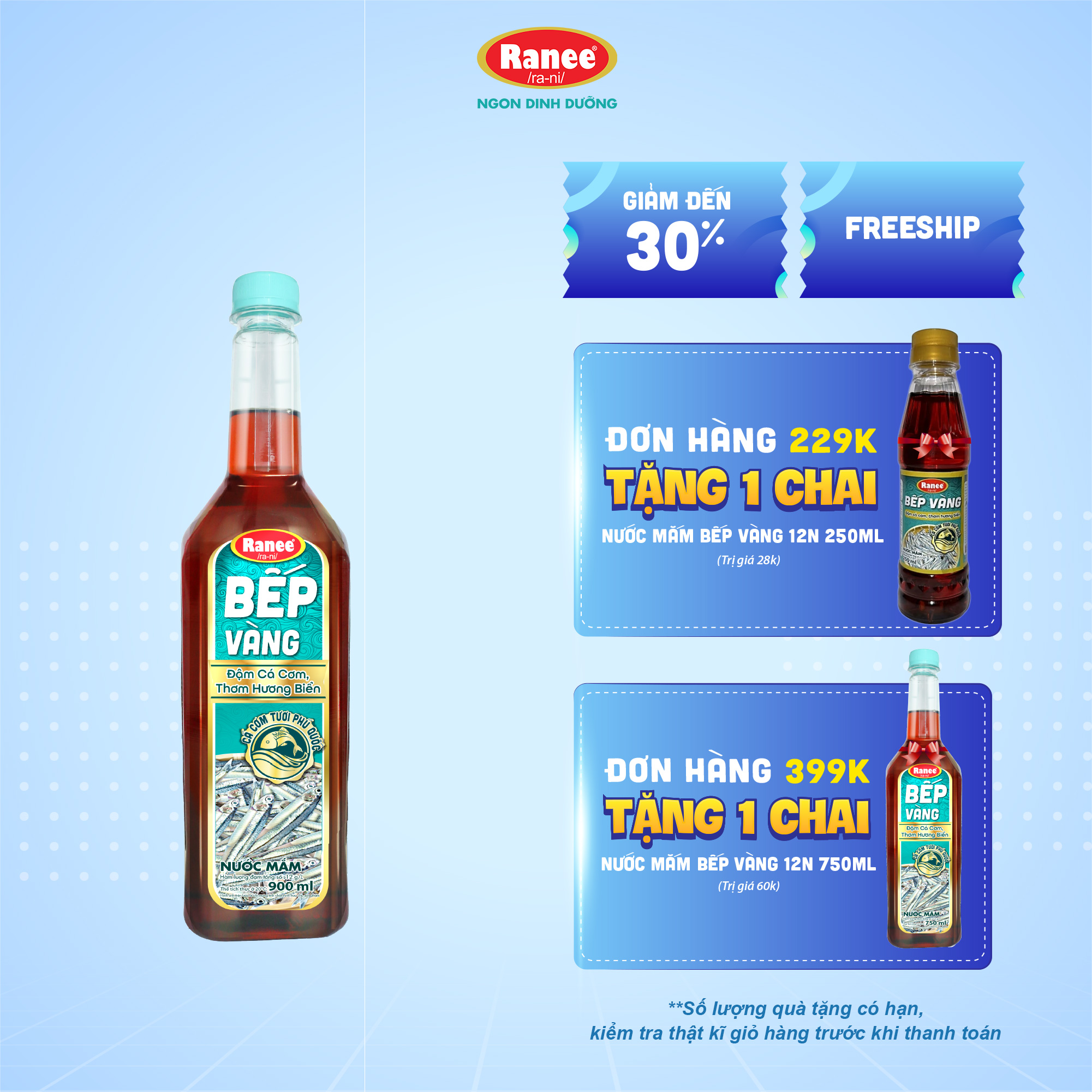 {Đơn 199k tặng hộp bơ -399k tặng vá gỗ} Nước mắm thơm ngon Cá Cơm Bếp Vàng 12N 750ml
