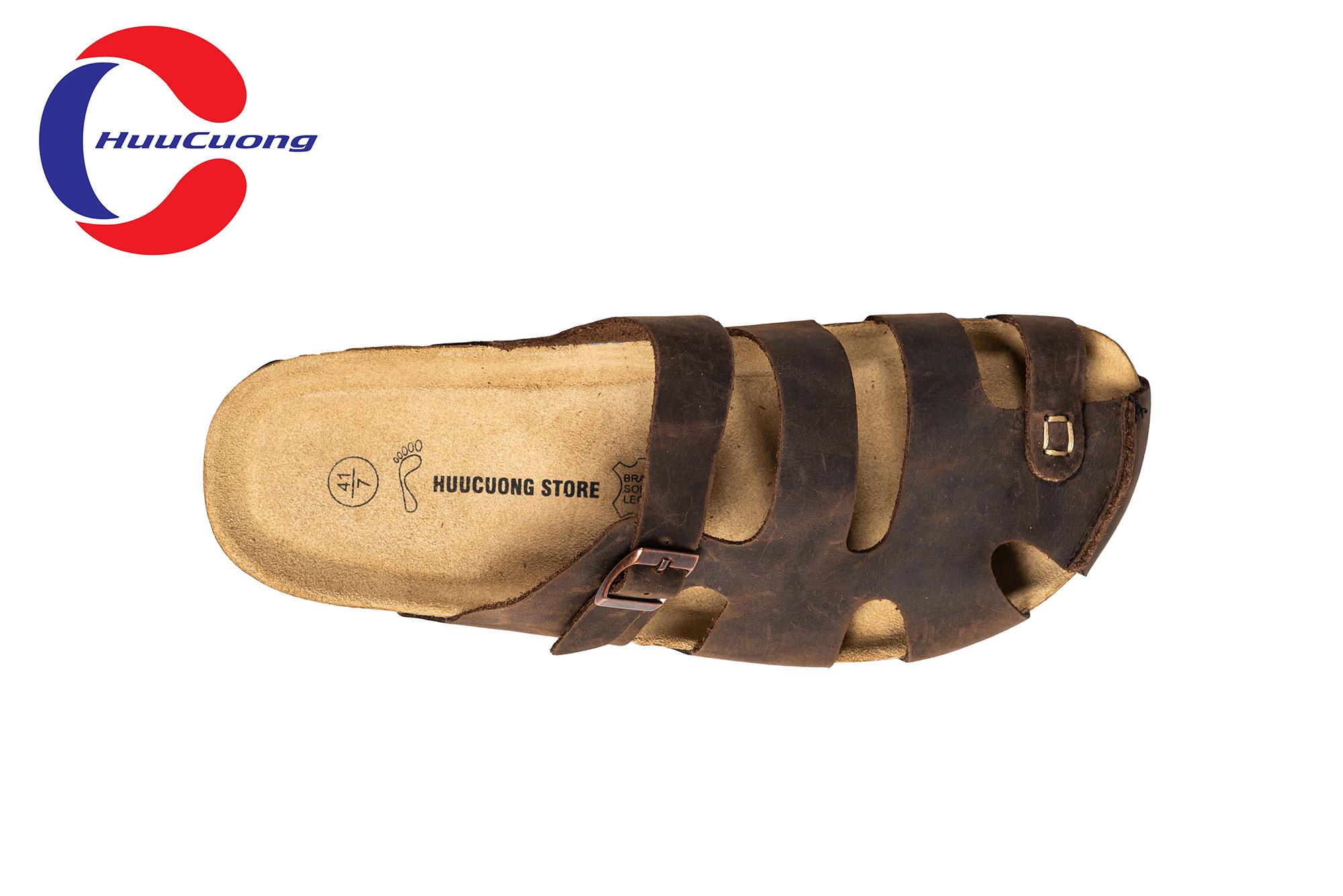 Dép sandal bít mũi da bò nam nữ đế trấu