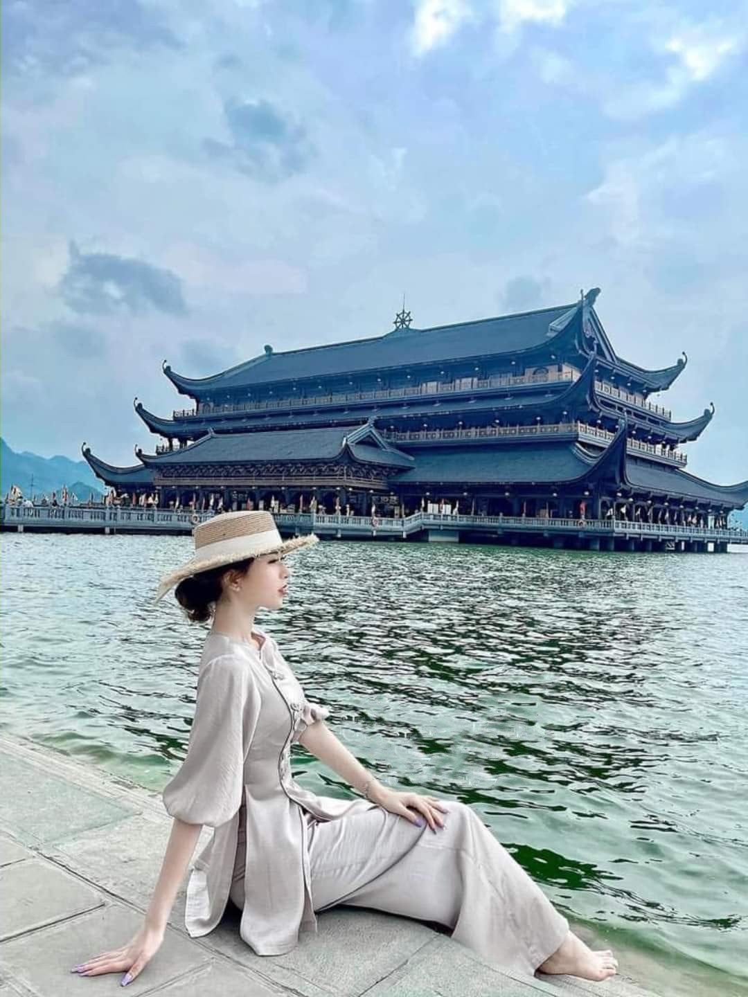 SET ĐỒ LAM ĐI CHÙA CAO CẤP NÚT HOA ẢNH THẬT