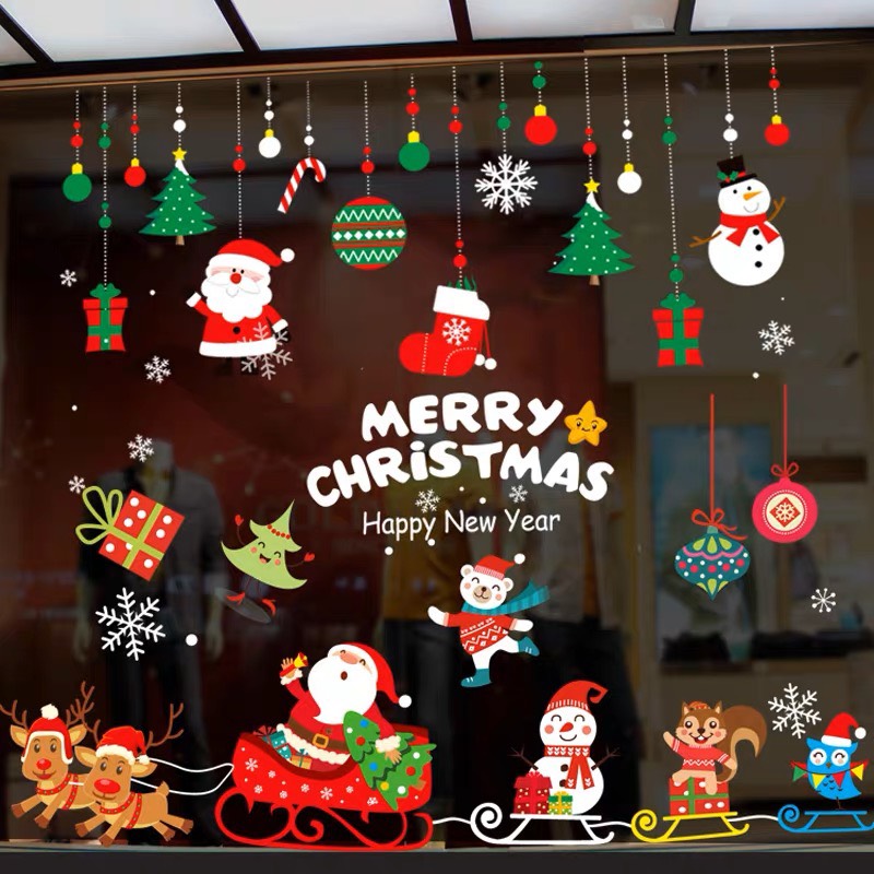 Decal trang trí noel dán cửa kính, Phụ kiện decor giáng sinh cửa kính - Mẫu Ghép NL006