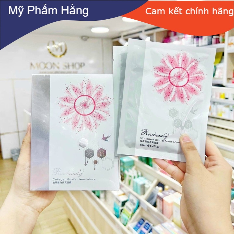 Mặt nạ yến tươi collagen rosebeauty dưỡng da trắng sáng,giảm thâm - hộp 10 miếng