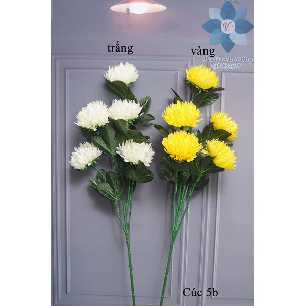 Hoa Lụa Cúc 5 Bông, Hoa Giả Trang Trí Cúc Đại Đoá