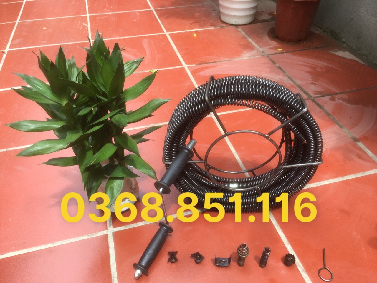 Dây thông cống LÒ XO 3M ( 3M + 6 đầu thông + tay quay......)