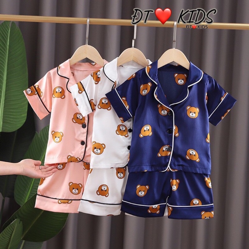 [SET CHO BÉ] Bộ pyjama gấu lụa satin siêu đẹp cho bé