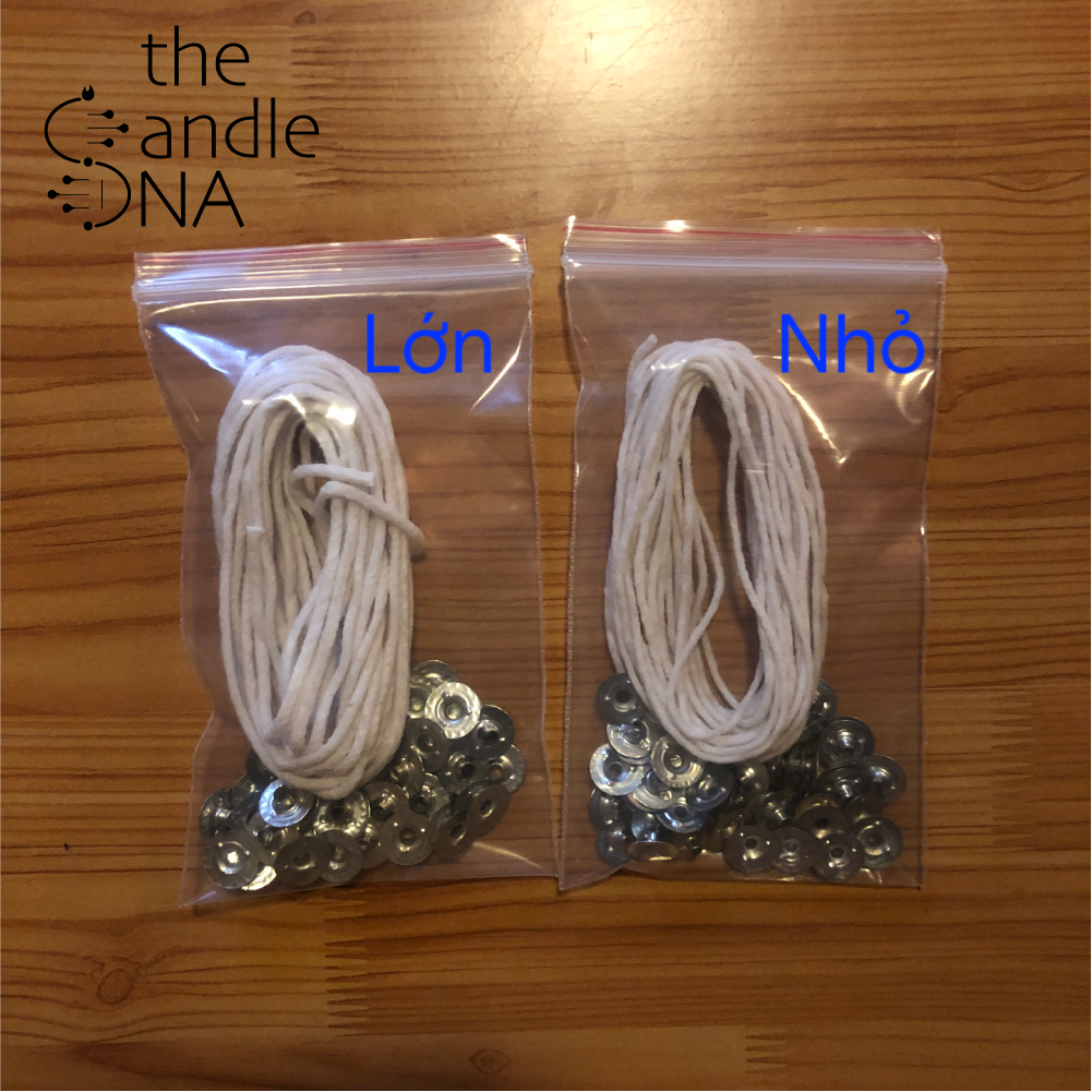 Bấc Nến (Tim Nến) Cotton Nhúng Sáp 5m + 50 Đế Kẹp bấc The Candle DNA