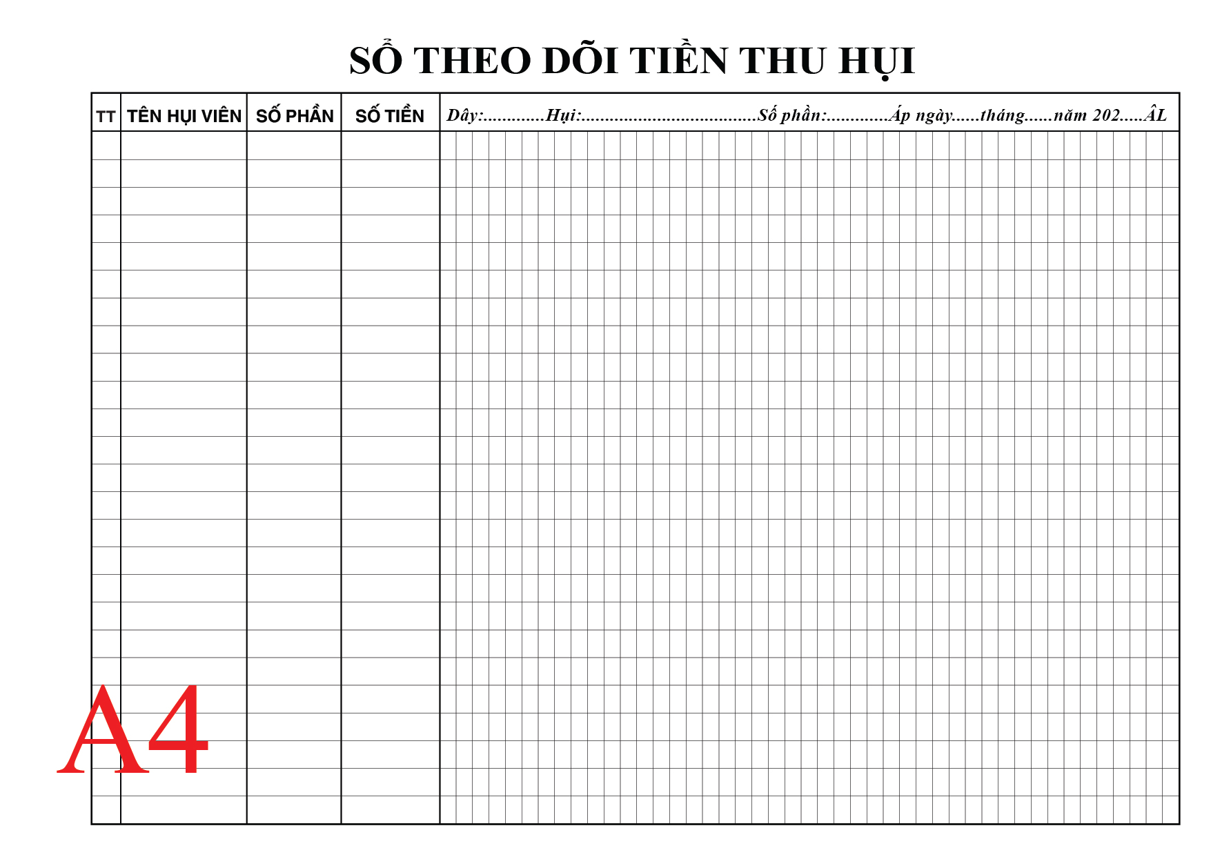 SỔ THEO DÕI THU HỤI - A4 NGANG - IN 2 MẶT