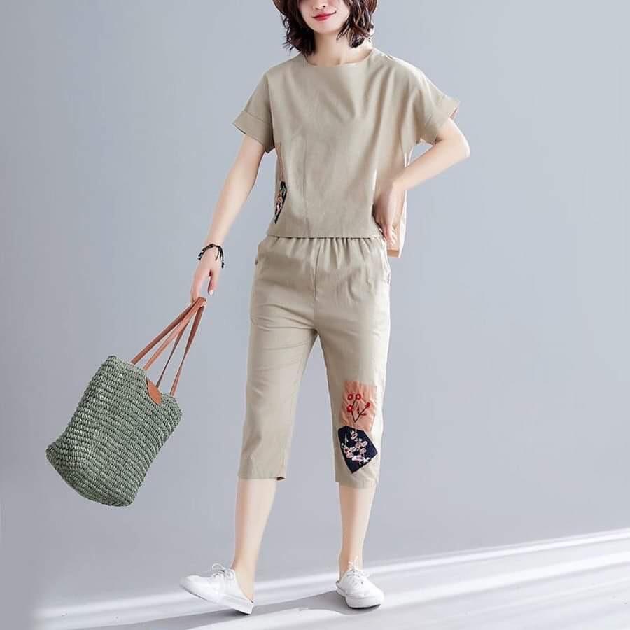 Sét bộ coton thêu hình 45-55-QH
