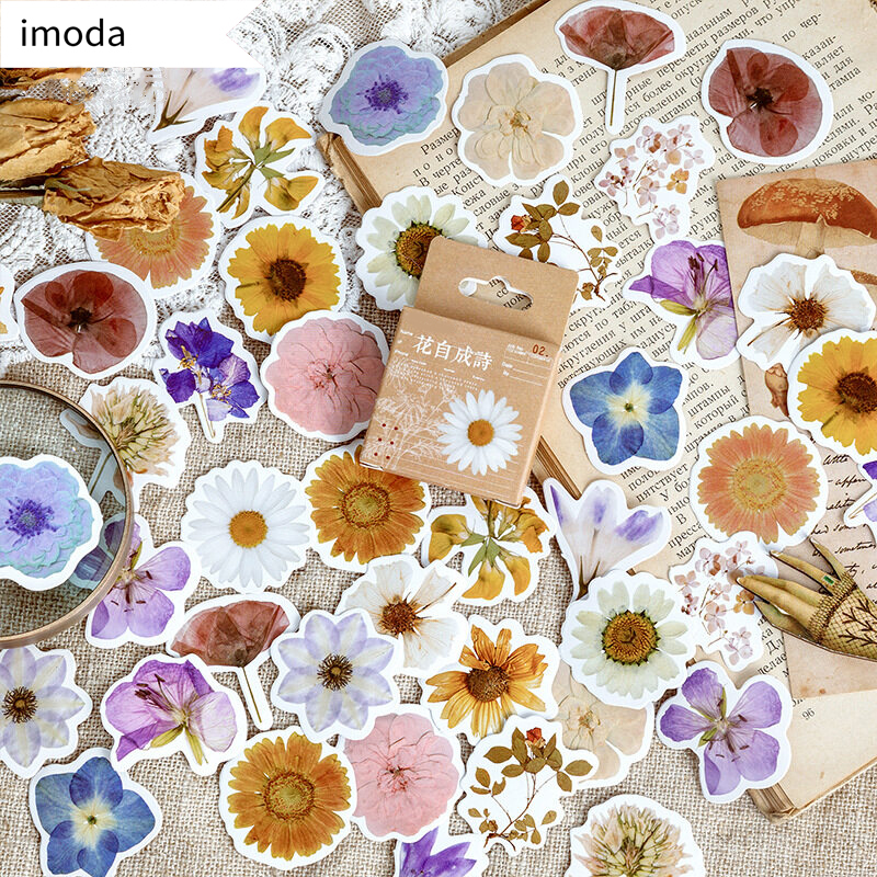 Imoda Hộp 46 nhãn dán hình bông hoa dễ thương tự làm trang trí scrapbook văn phòng phẩm-INTL