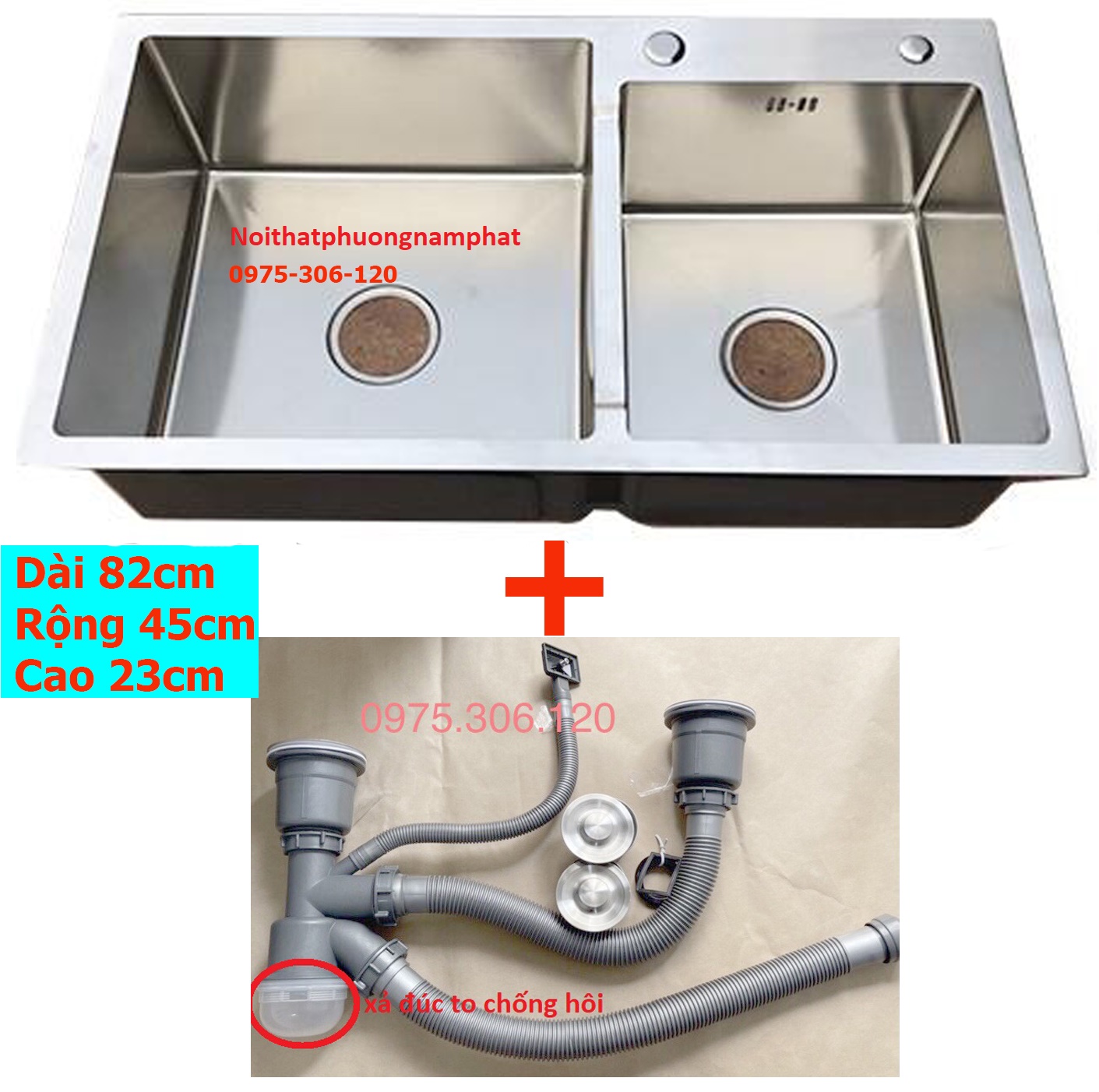 CHẬU ĐÚC THỦ CÔNG Chậu Rửa Chén Bát INOX SUS 304 N7 8245 NA.GRAND và Bộ Xả Chậu Thoát Nước bồn rửa chén inox