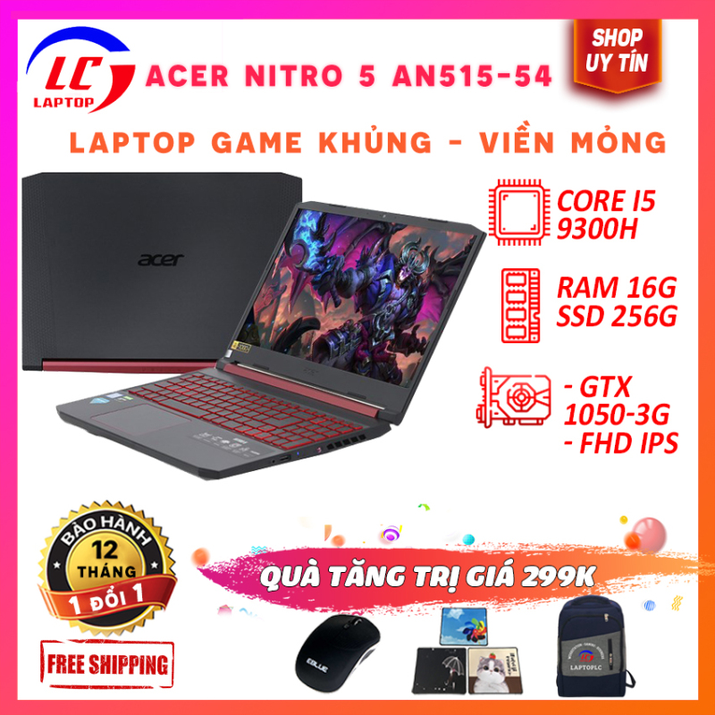 (FULL BOX) Laptop Giá Rẻ, Laptop Chơi Game Acer Nitro 5 An515-54, i5-9300H, RAM 8G, SSD NVMe 256G, VGA Nvidia GTX 1050-3G, Màn 15.6 FullHD IPS Sắc Nét