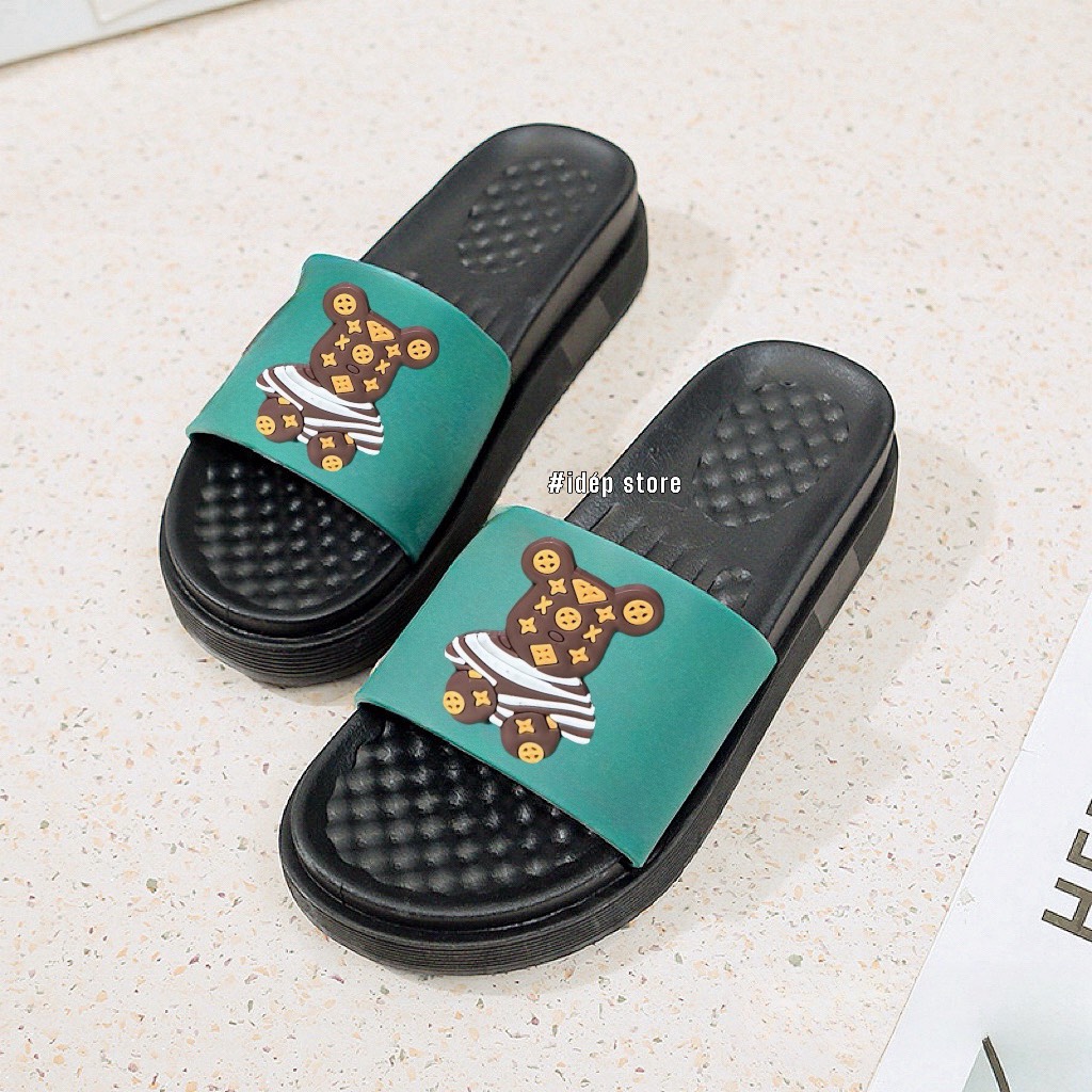 Dép Quai Ngang Nữ Cao 3.0cm Gấu Bear Đúc Cao Su Nguyên Khối Thời Trang - iDép DL149