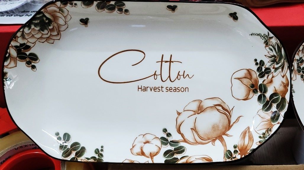 Dĩa xoài gốm sứ hoa văn Cotton 27CM