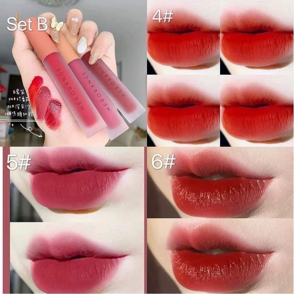 Set 3 Cây Son Kem Lì Herorange Fluffy Lip Glaze - Son Kem Siêu Xinh Chất Mềm Và Mịn